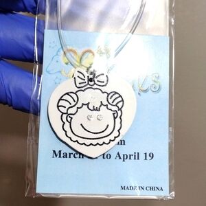 Ram (Aries) March 21– April 19 White Zodiac Pendant Rubber Clear Cord Necklace